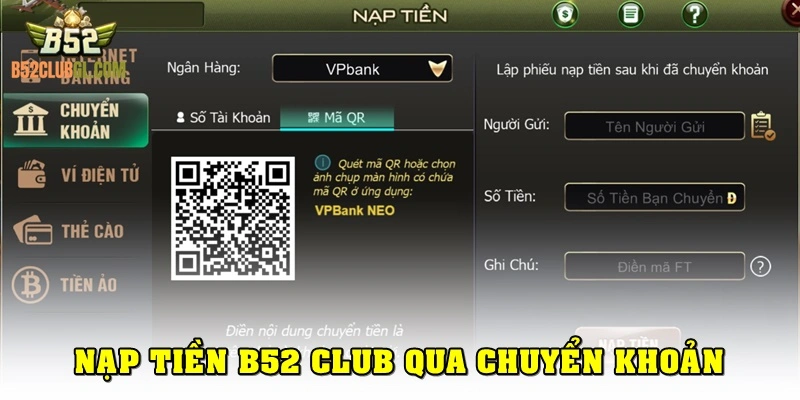 Nạp tiền B52 Club bằng chuyển khoản ngân hàng